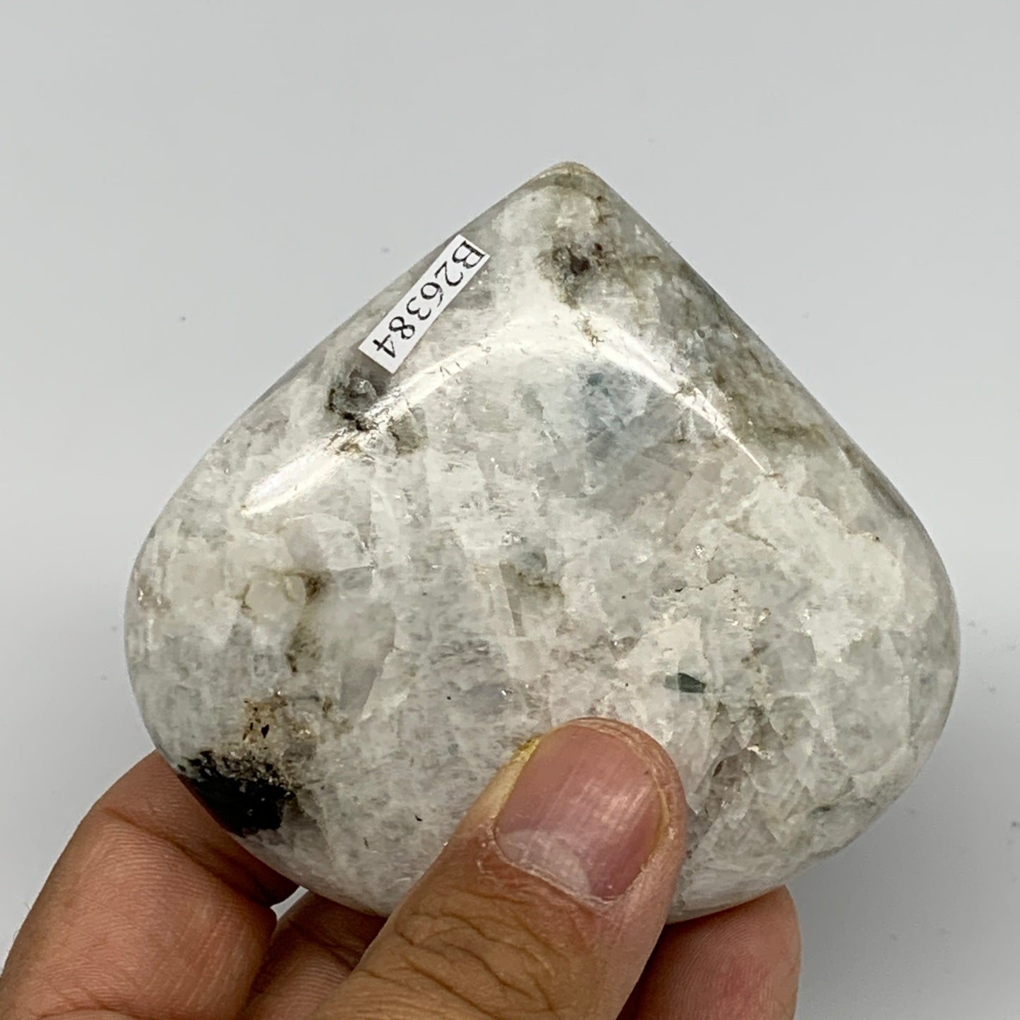 207.5g, 2.8"x3.1"x1.1", Rainbow Moonstone Heart Crystal Gemstone @India, B26384