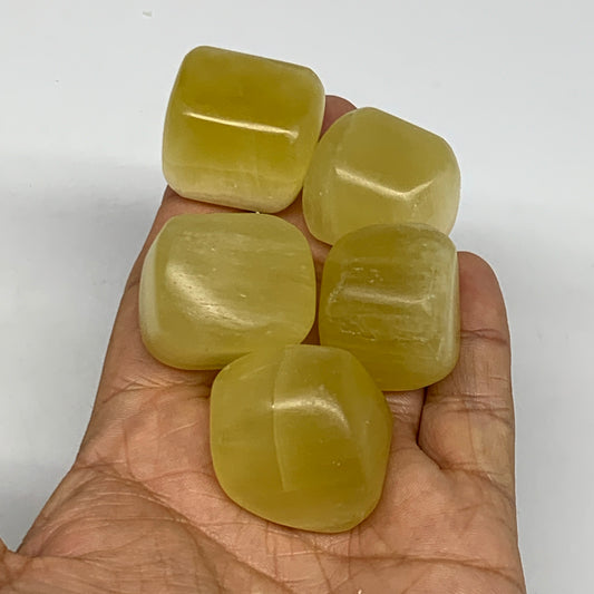 165.3g, 0.9"-1.1", 5pcs, Natural Lemon Calcite Tumbled Stones @Afghanistan, B267