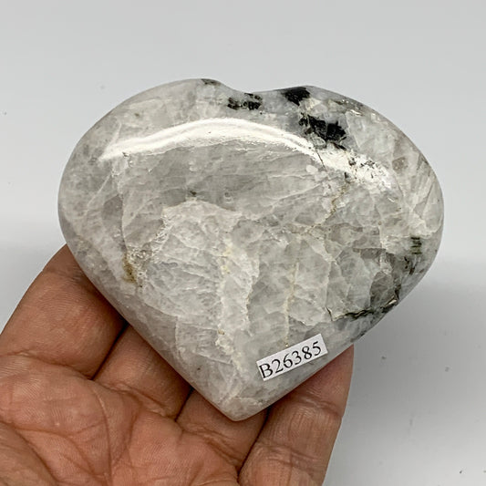 187g, 2.7"x3.1"x1", Rainbow Moonstone Heart Crystal Gemstone @India, B26385