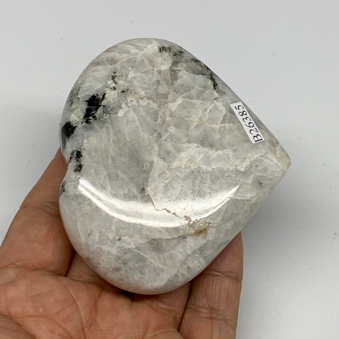 187g, 2.7"x3.1"x1", Rainbow Moonstone Heart Crystal Gemstone @India, B26385