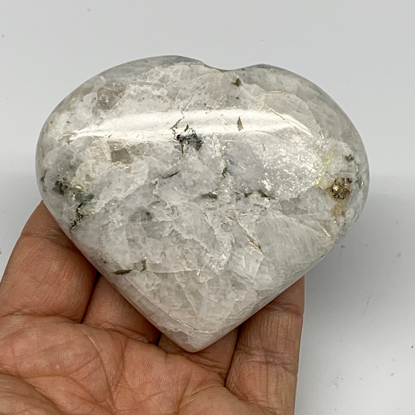 187g, 2.7"x3.1"x1", Rainbow Moonstone Heart Crystal Gemstone @India, B26385