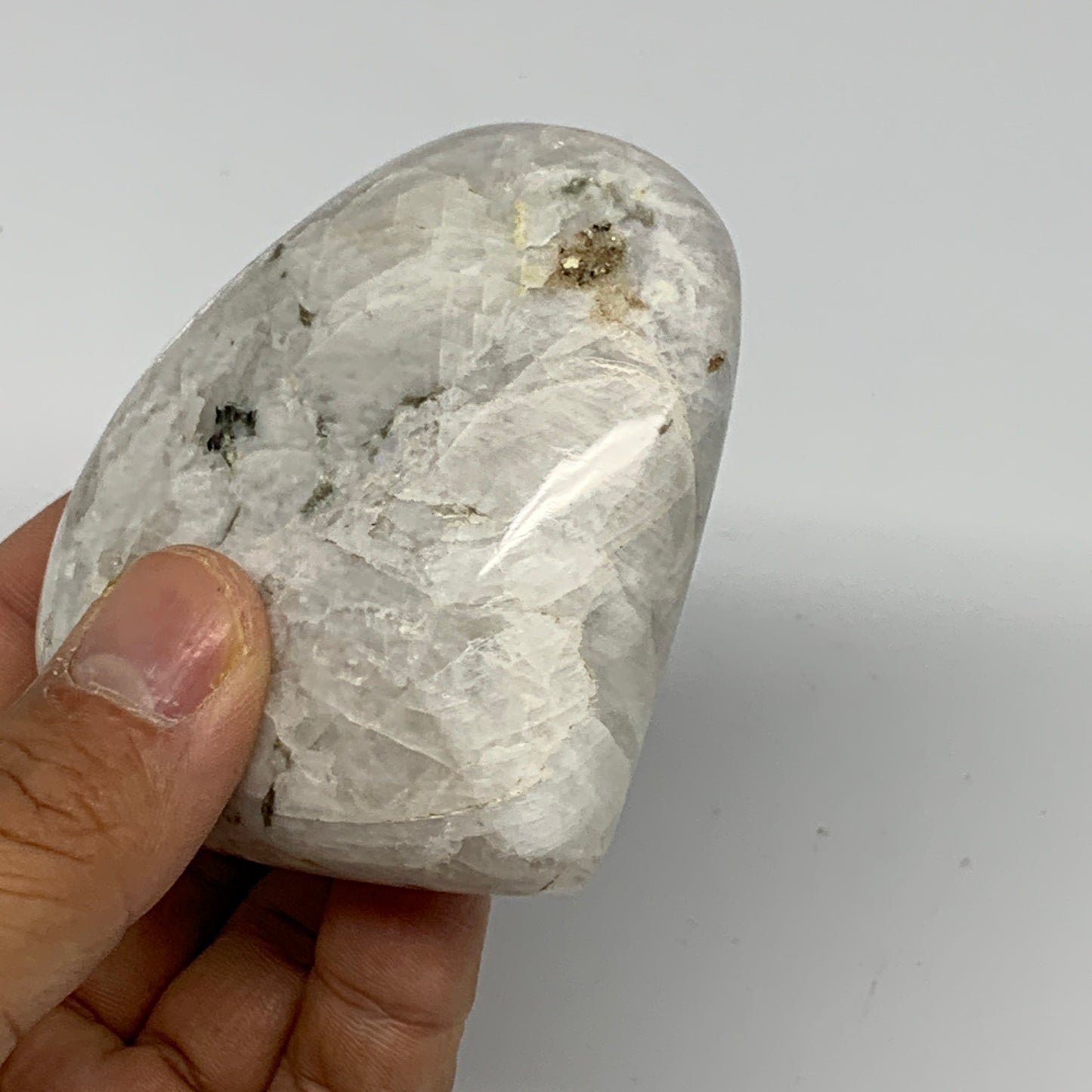 187g, 2.7"x3.1"x1", Rainbow Moonstone Heart Crystal Gemstone @India, B26385