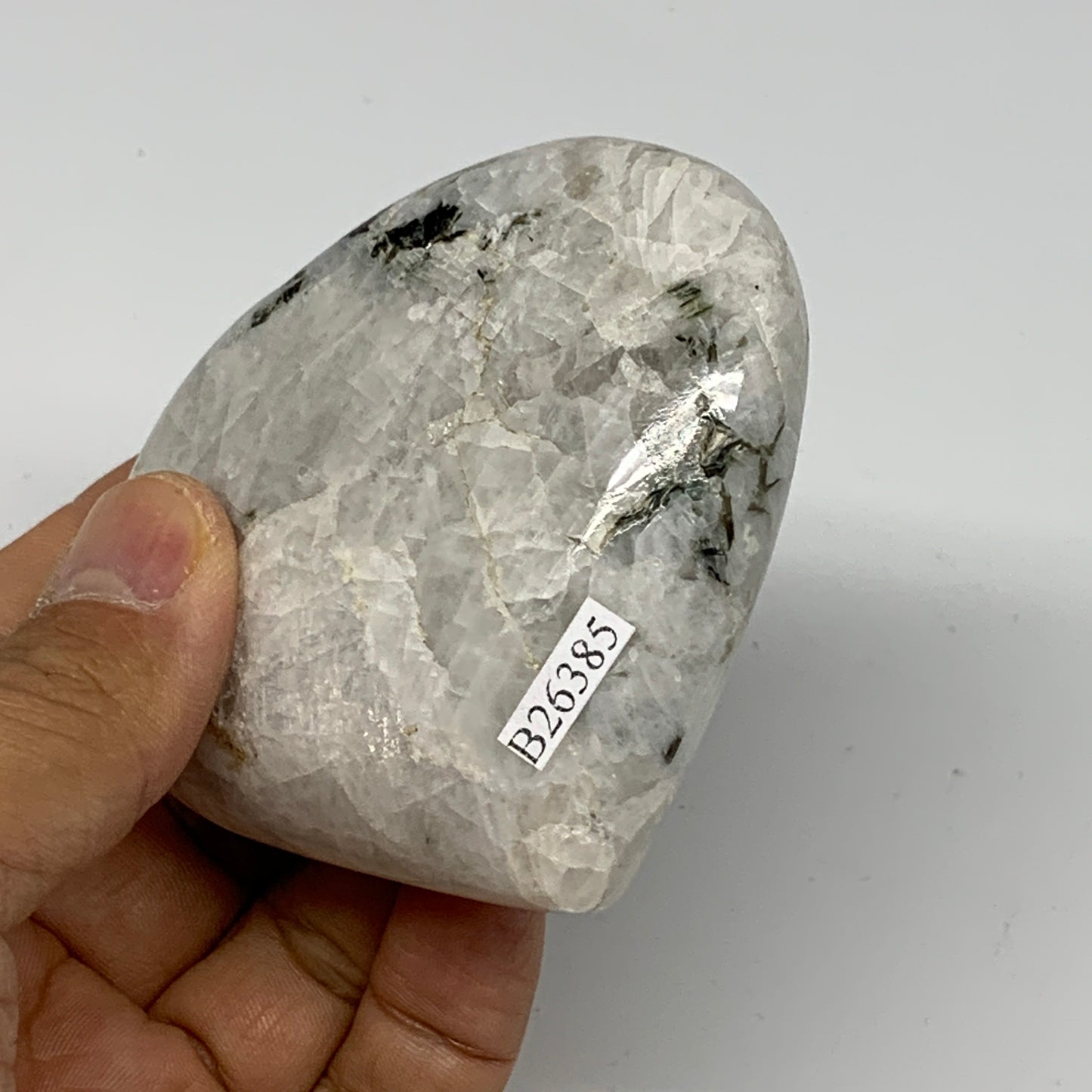 187g, 2.7"x3.1"x1", Rainbow Moonstone Heart Crystal Gemstone @India, B26385