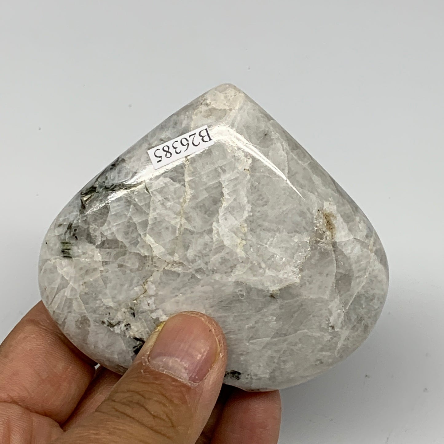 187g, 2.7"x3.1"x1", Rainbow Moonstone Heart Crystal Gemstone @India, B26385