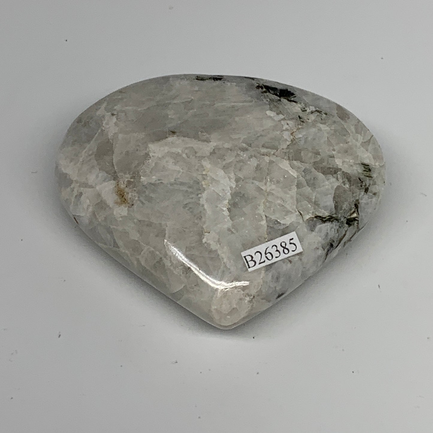 187g, 2.7"x3.1"x1", Rainbow Moonstone Heart Crystal Gemstone @India, B26385