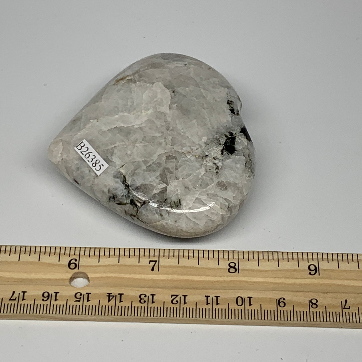 187g, 2.7"x3.1"x1", Rainbow Moonstone Heart Crystal Gemstone @India, B26385