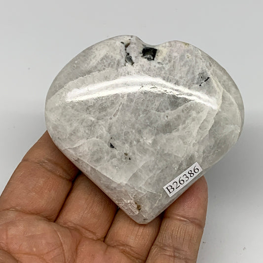162.2g, 2.6"x2.8"x1", Rainbow Moonstone Heart Crystal Gemstone @India, B26386