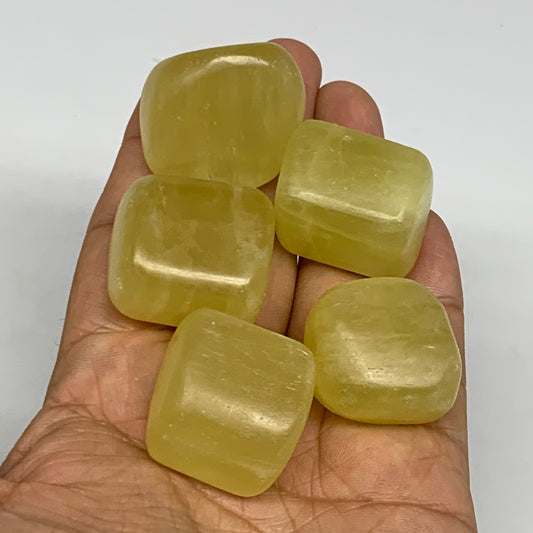 158.3g, 1"-1.2", 5pcs, Natural Lemon Calcite Tumbled Stones @Afghanistan, B26788