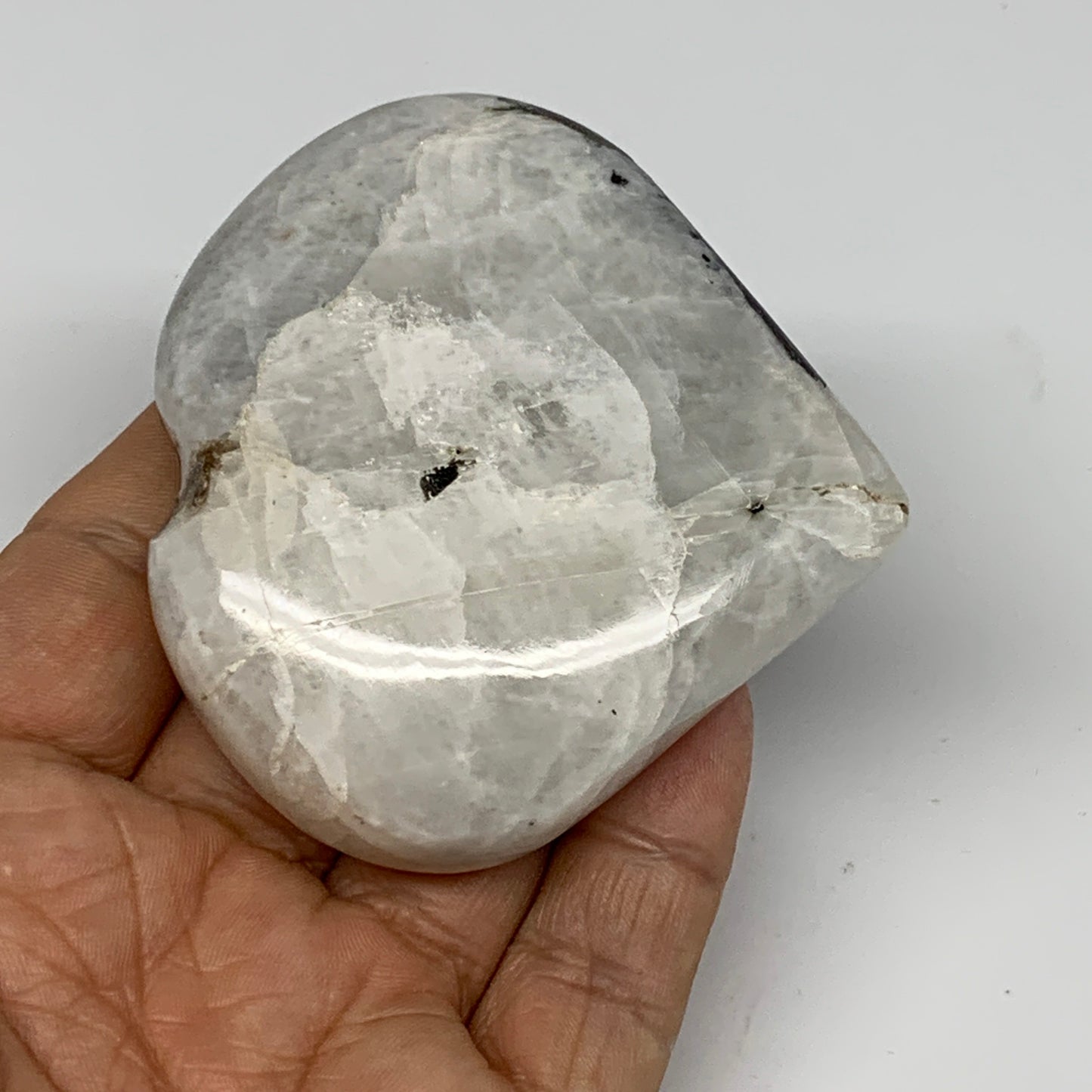 162.2g, 2.6"x2.8"x1", Rainbow Moonstone Heart Crystal Gemstone @India, B26386