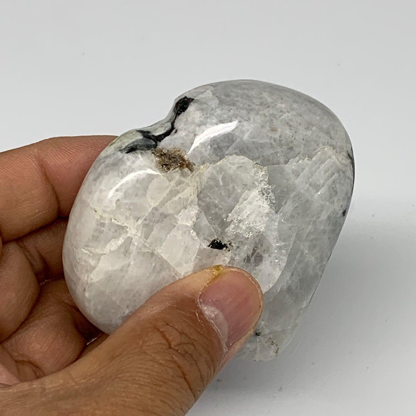 162.2g, 2.6"x2.8"x1", Rainbow Moonstone Heart Crystal Gemstone @India, B26386
