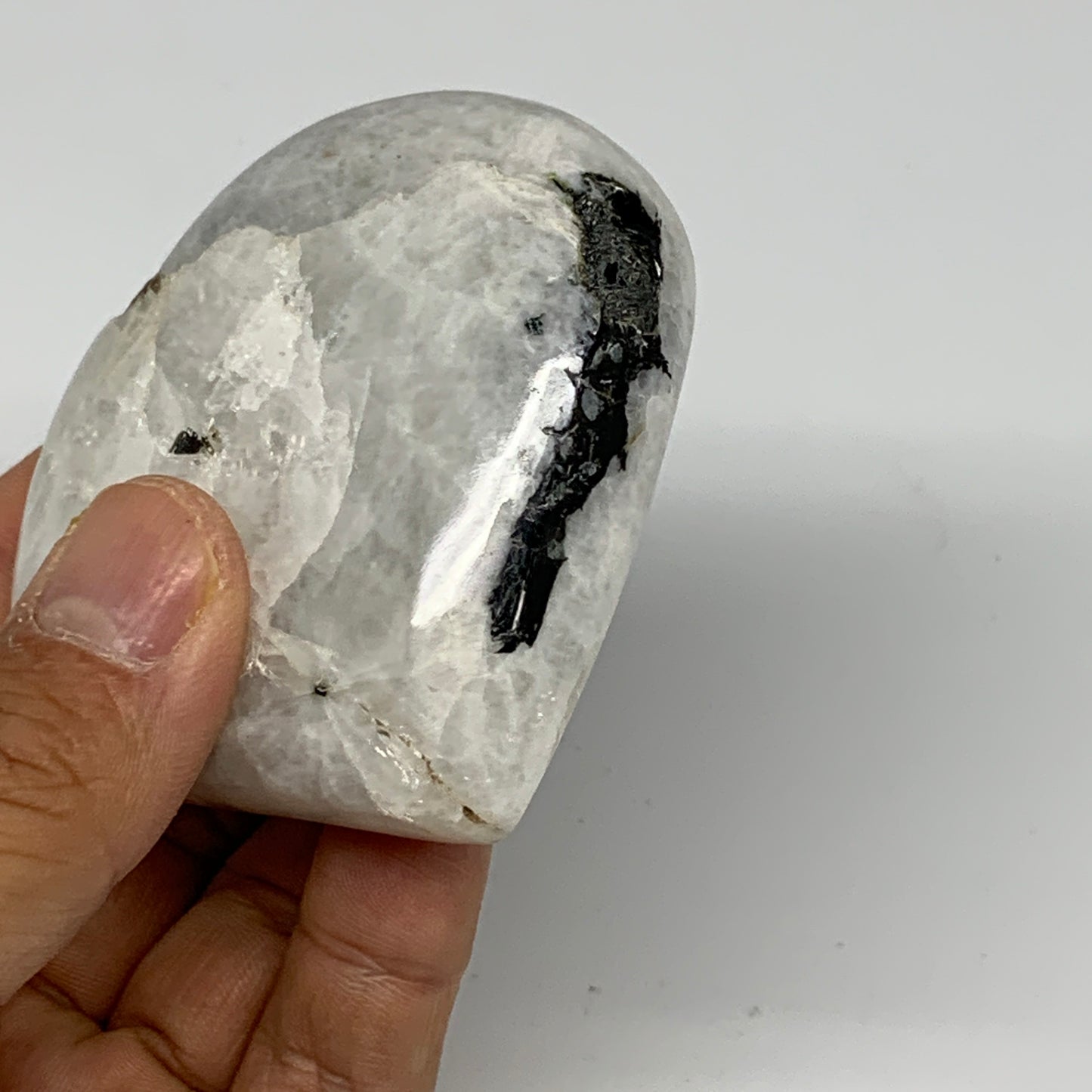 162.2g, 2.6"x2.8"x1", Rainbow Moonstone Heart Crystal Gemstone @India, B26386