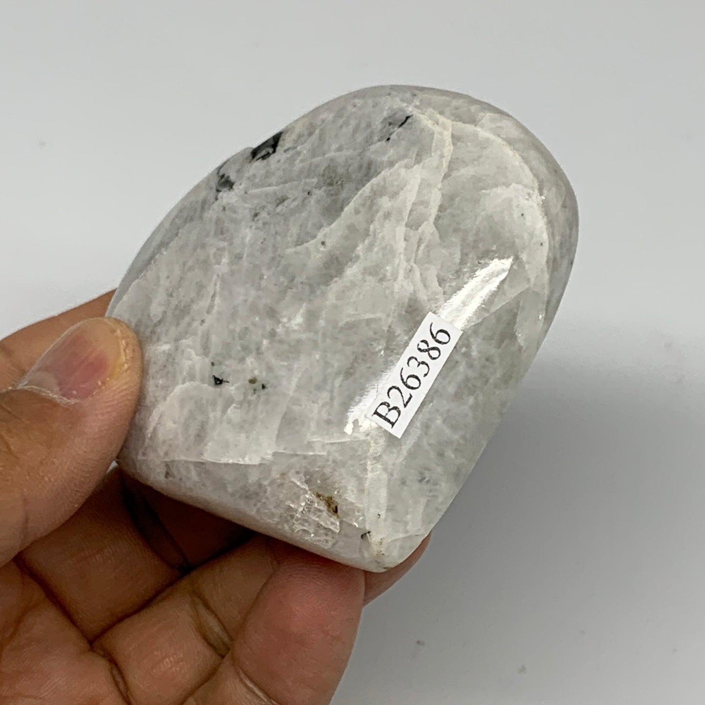 162.2g, 2.6"x2.8"x1", Rainbow Moonstone Heart Crystal Gemstone @India, B26386