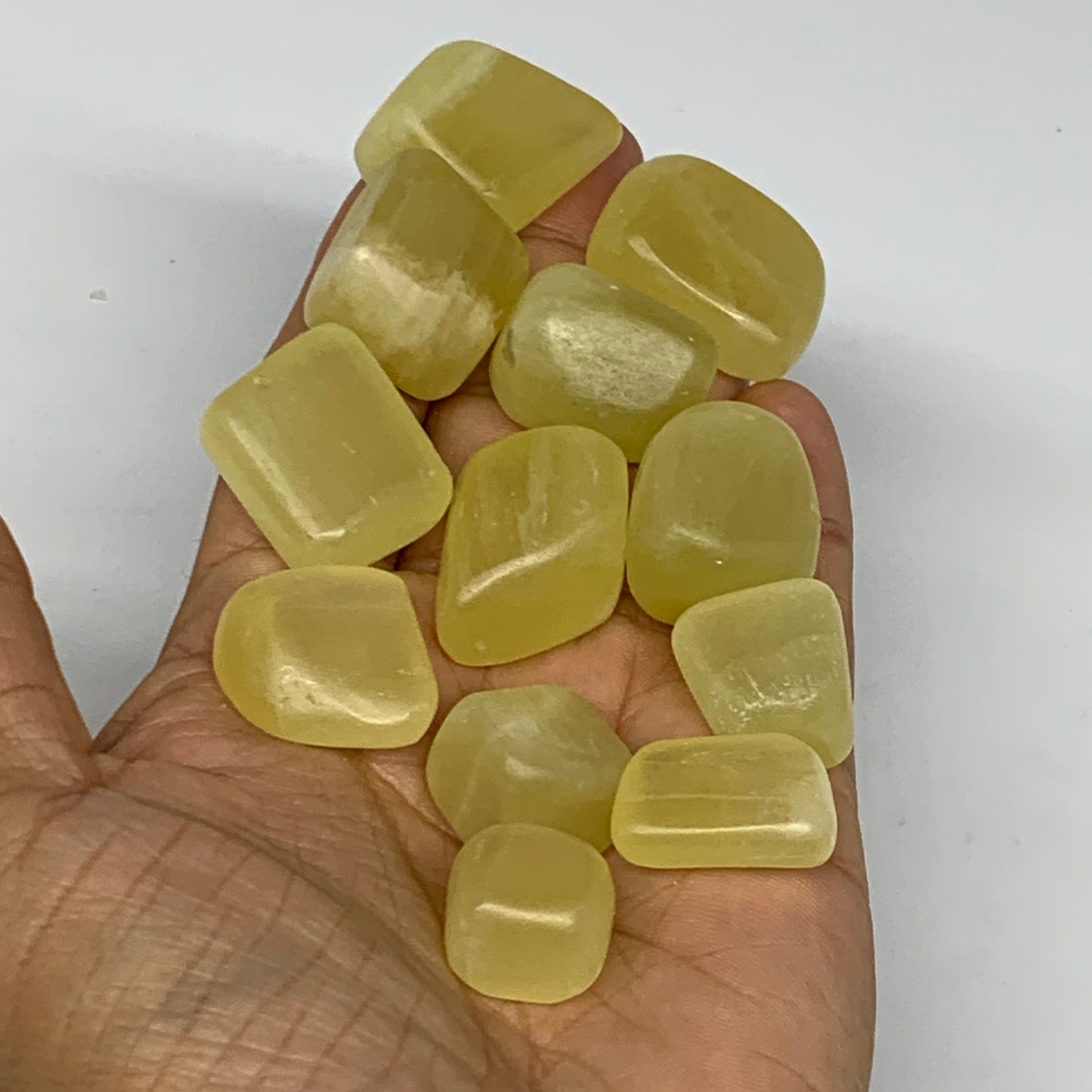 149g, 0.6"-1.1", 12pcs, Natural Lemon Calcite Tumbled Stones @Afghanistan, B2678