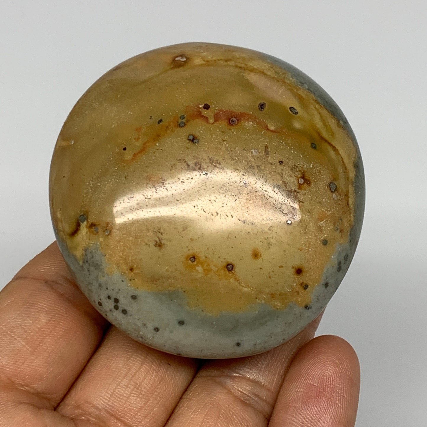 145.1g, 2.4"x2.2"x1.3" Polychrome Jasper Palm-Stone Reiki @Madagascar, B17992