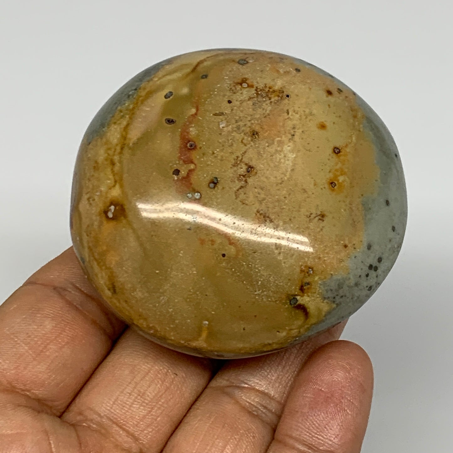 145.1g, 2.4"x2.2"x1.3" Polychrome Jasper Palm-Stone Reiki @Madagascar, B17992
