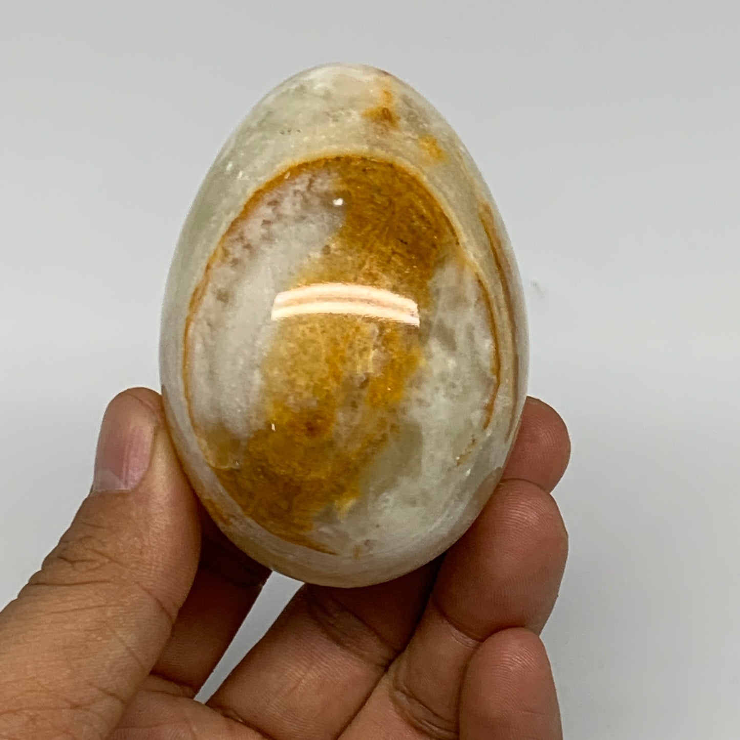 242g, 2.8"x2" Natural Green Onyx Egg Gemstone Mineral, from Pakistan, B24308