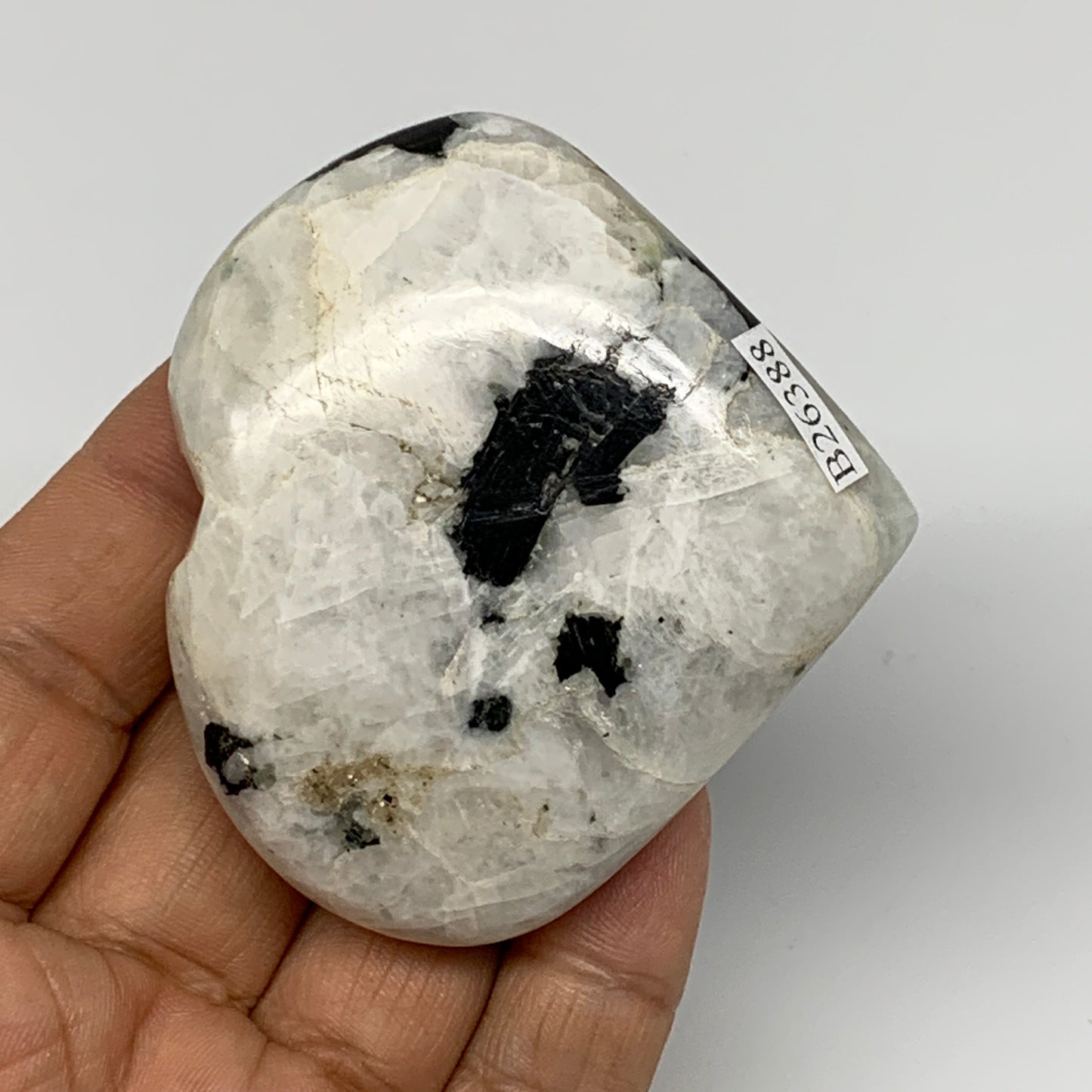 124.8g, 2.4"x2.6"x0.9", Rainbow Moonstone Heart Crystal Gemstone @India, B26388