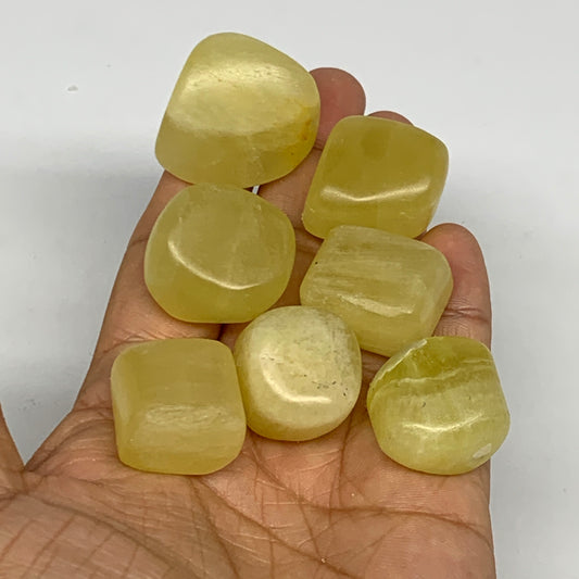 148.4g, 0.8"-1.3", 7pcs, Natural Lemon Calcite Tumbled Stones @Afghanistan, B267