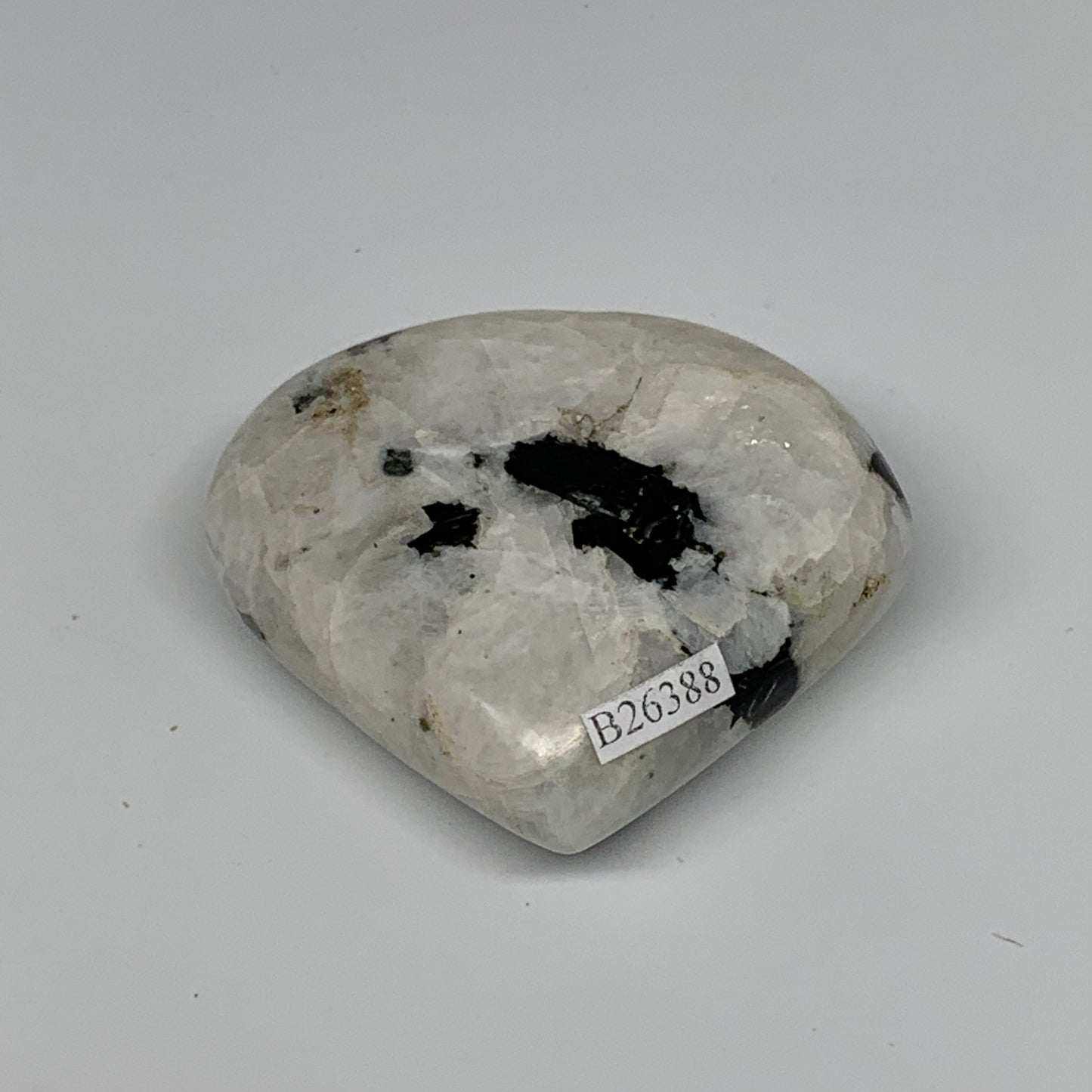 124.8g, 2.4"x2.6"x0.9", Rainbow Moonstone Heart Crystal Gemstone @India, B26388