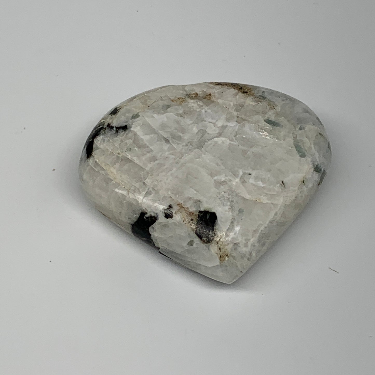 124.8g, 2.4"x2.6"x0.9", Rainbow Moonstone Heart Crystal Gemstone @India, B26388