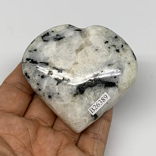 161.8g, 2.6"x2.8"x1", Rainbow Moonstone Heart Crystal Gemstone @India, B26389