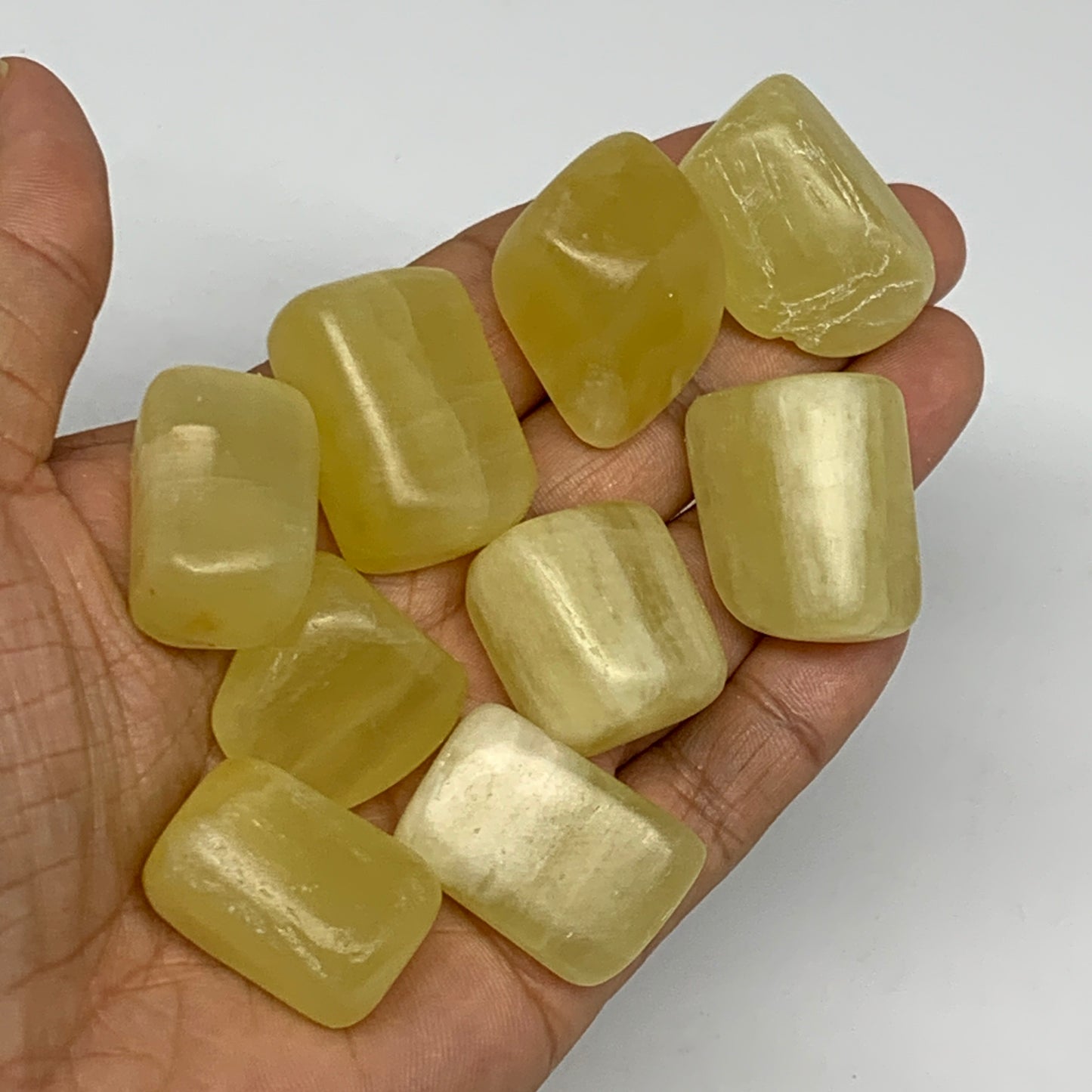 173.6g, 0.9"-1.2", 9pcs, Natural Lemon Calcite Tumbled Stones @Afghanistan, B267