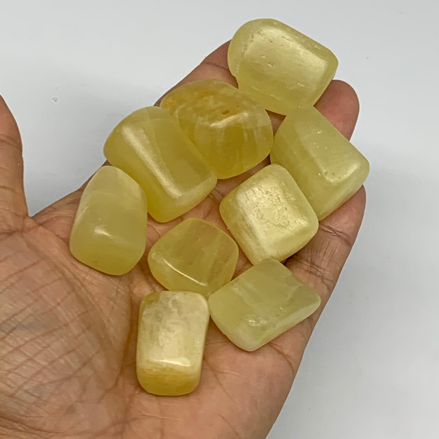 173.6g, 0.9"-1.2", 9pcs, Natural Lemon Calcite Tumbled Stones @Afghanistan, B267