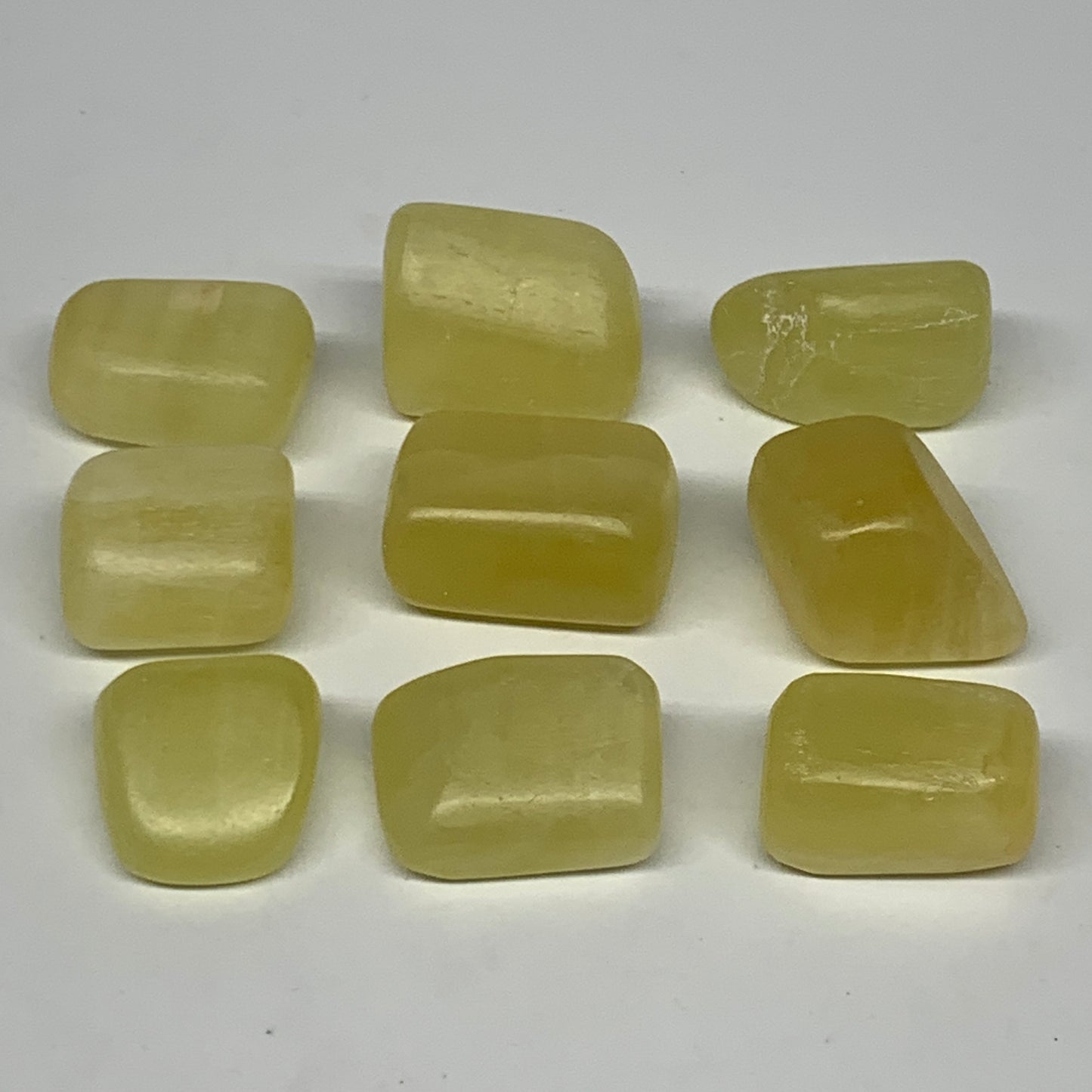 173.6g, 0.9"-1.2", 9pcs, Natural Lemon Calcite Tumbled Stones @Afghanistan, B267