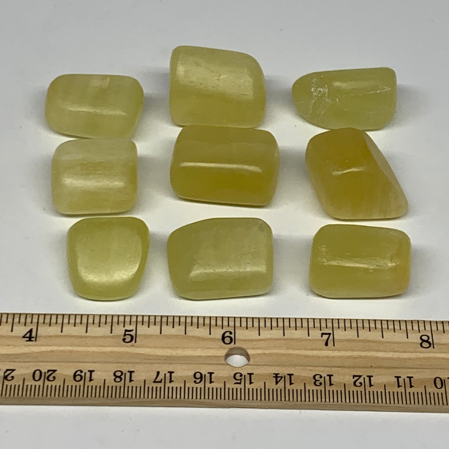 173.6g, 0.9"-1.2", 9pcs, Natural Lemon Calcite Tumbled Stones @Afghanistan, B267