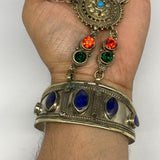 89.1g, 7.25" Tribal Turkmen Lapis Inlay 5 Finger Cuff Bracelet @Afghanistan, B13