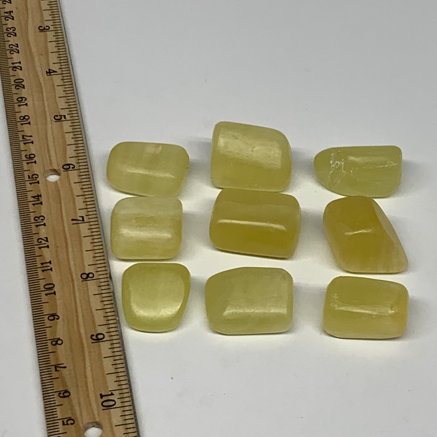 173.6g, 0.9"-1.2", 9pcs, Natural Lemon Calcite Tumbled Stones @Afghanistan, B267