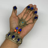 88.1g, 7.25" Tribal Turkmen Lapis Inlay 5 Finger Cuff Bracelet @Afghanistan, B13