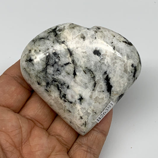 128.5g, 2.5"x2.7"x0.9", Rainbow Moonstone Heart Crystal Gemstone @India, B26391