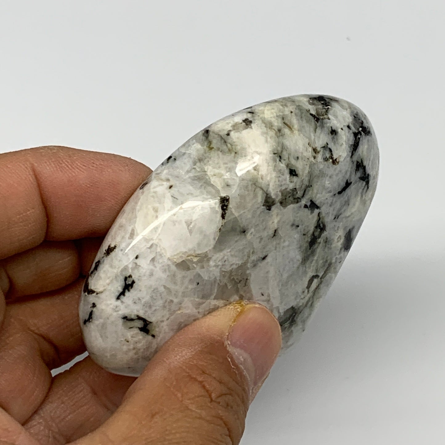 128.5g, 2.5"x2.7"x0.9", Rainbow Moonstone Heart Crystal Gemstone @India, B26391