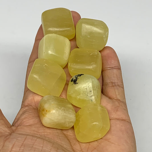 154.3g, 0.8"-1.1", 8pcs, Natural Lemon Calcite Tumbled Stones @Afghanistan, B267