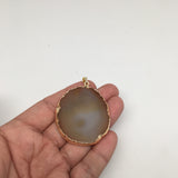 82.5 cts Brown Agate Slice Pendant Electroplated Gold Plated from Brazil,D35