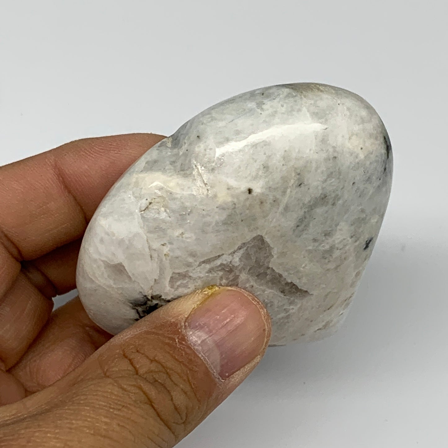 134.1g, 2.6"x2.6"x1", Rainbow Moonstone Heart Crystal Gemstone @India, B26392