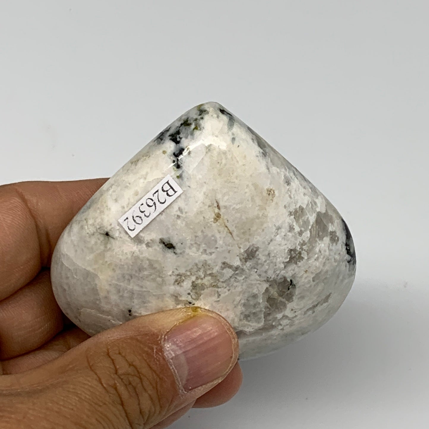 134.1g, 2.6"x2.6"x1", Rainbow Moonstone Heart Crystal Gemstone @India, B26392