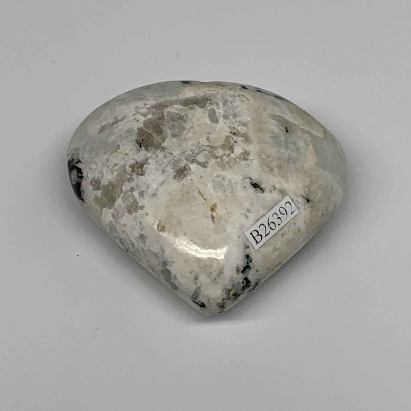 134.1g, 2.6"x2.6"x1", Rainbow Moonstone Heart Crystal Gemstone @India, B26392