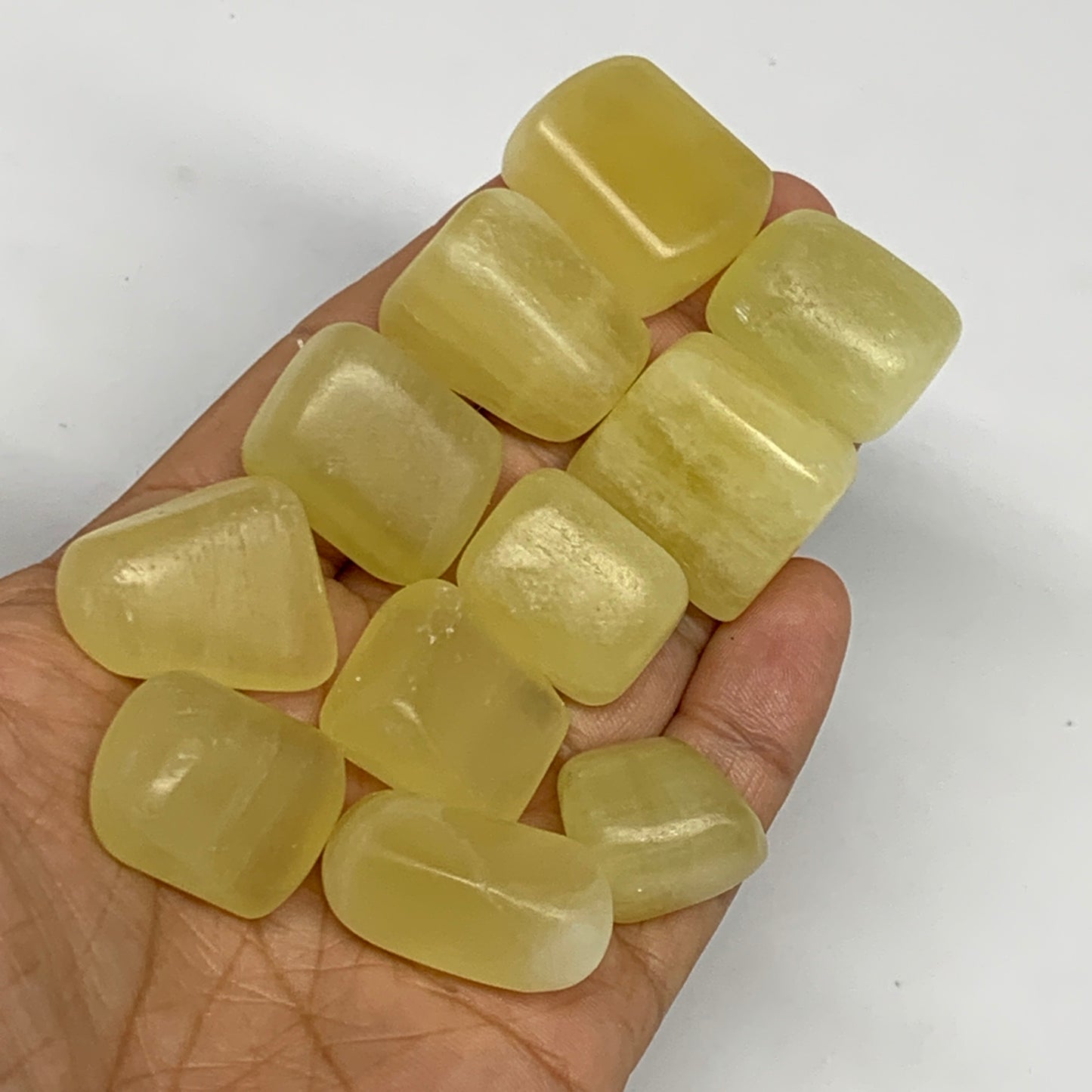 144.6g, 0.7"-1.1", 11pcs, Natural Lemon Calcite Tumbled Stones @Afghanistan, B26