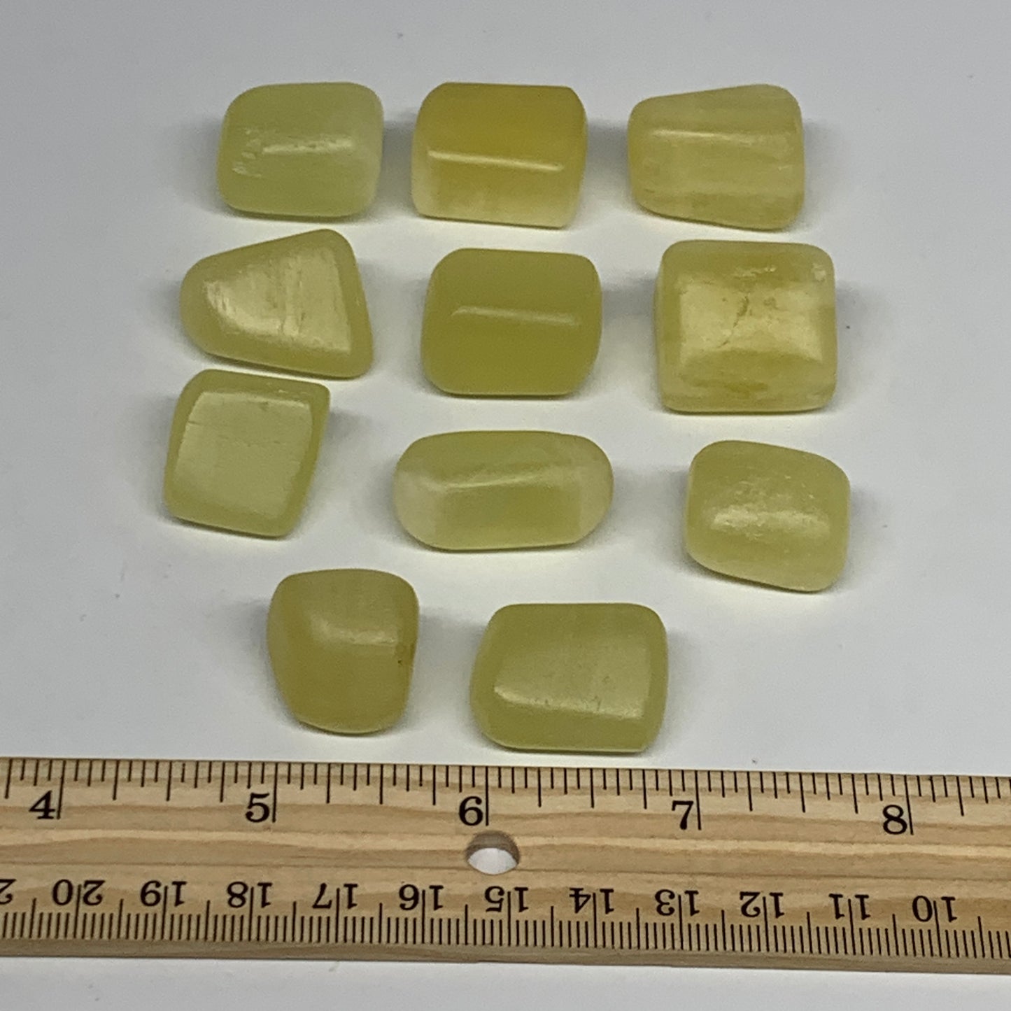 144.6g, 0.7"-1.1", 11pcs, Natural Lemon Calcite Tumbled Stones @Afghanistan, B26