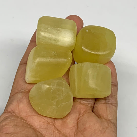 133.7g, 0.9"-1.1", 5pcs, Natural Lemon Calcite Tumbled Stones @Afghanistan, B267