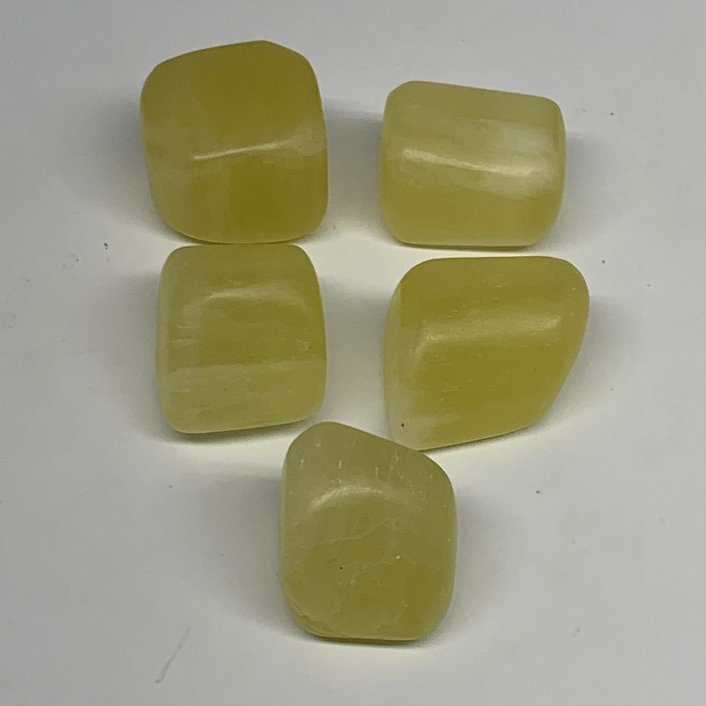 133.7g, 0.9"-1.1", 5pcs, Natural Lemon Calcite Tumbled Stones @Afghanistan, B267