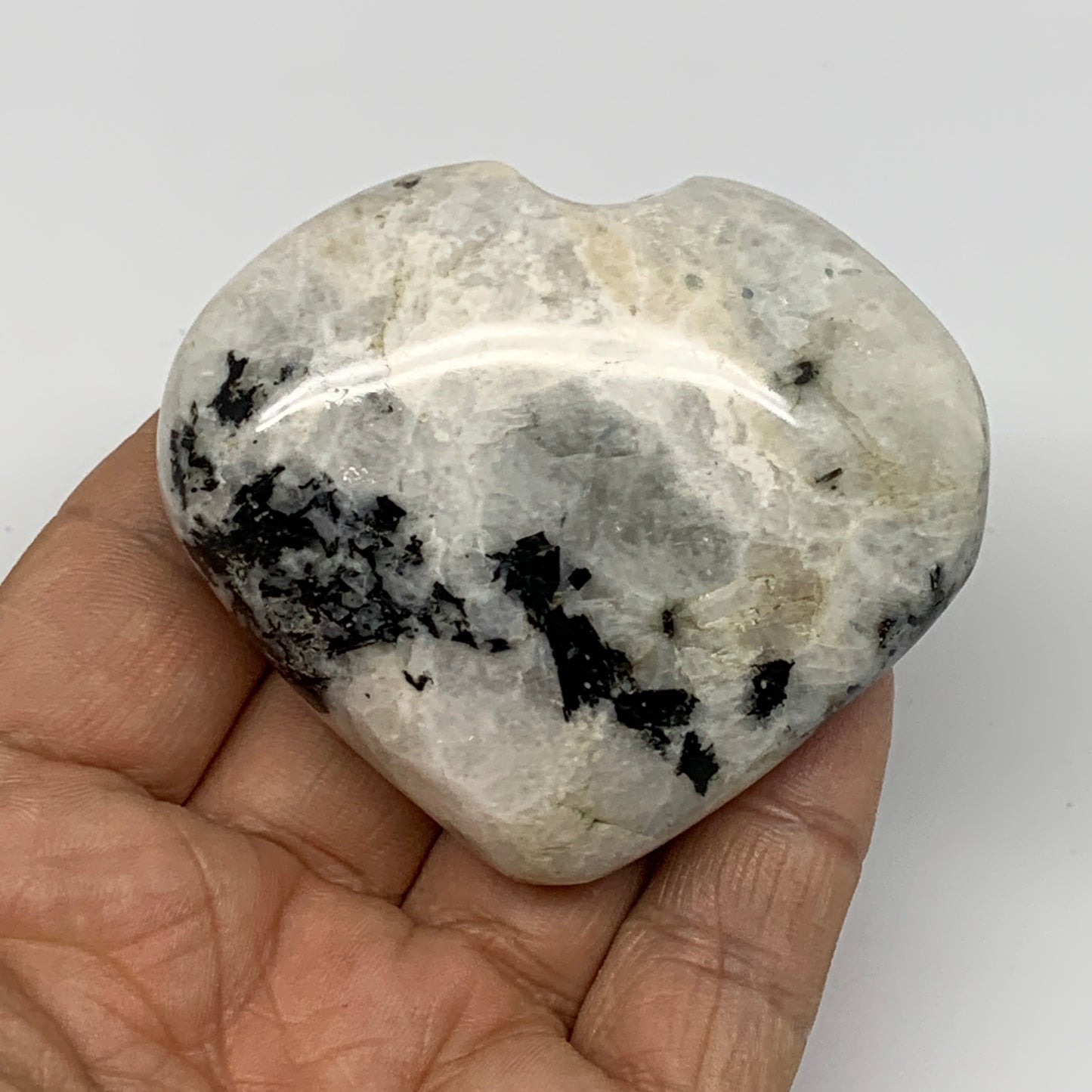 130.8g, 2.2"x2.5"x1", Rainbow Moonstone Heart Crystal Gemstone @India, B26394