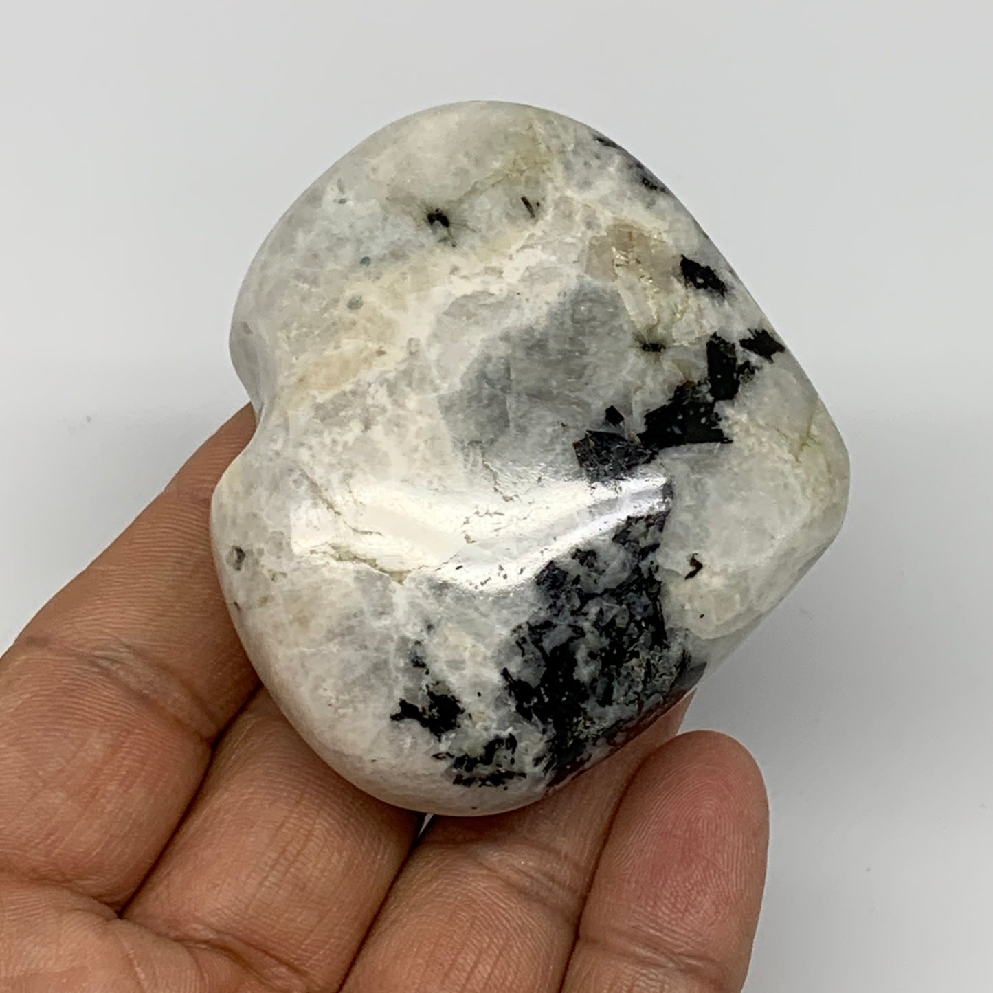 130.8g, 2.2"x2.5"x1", Rainbow Moonstone Heart Crystal Gemstone @India, B26394