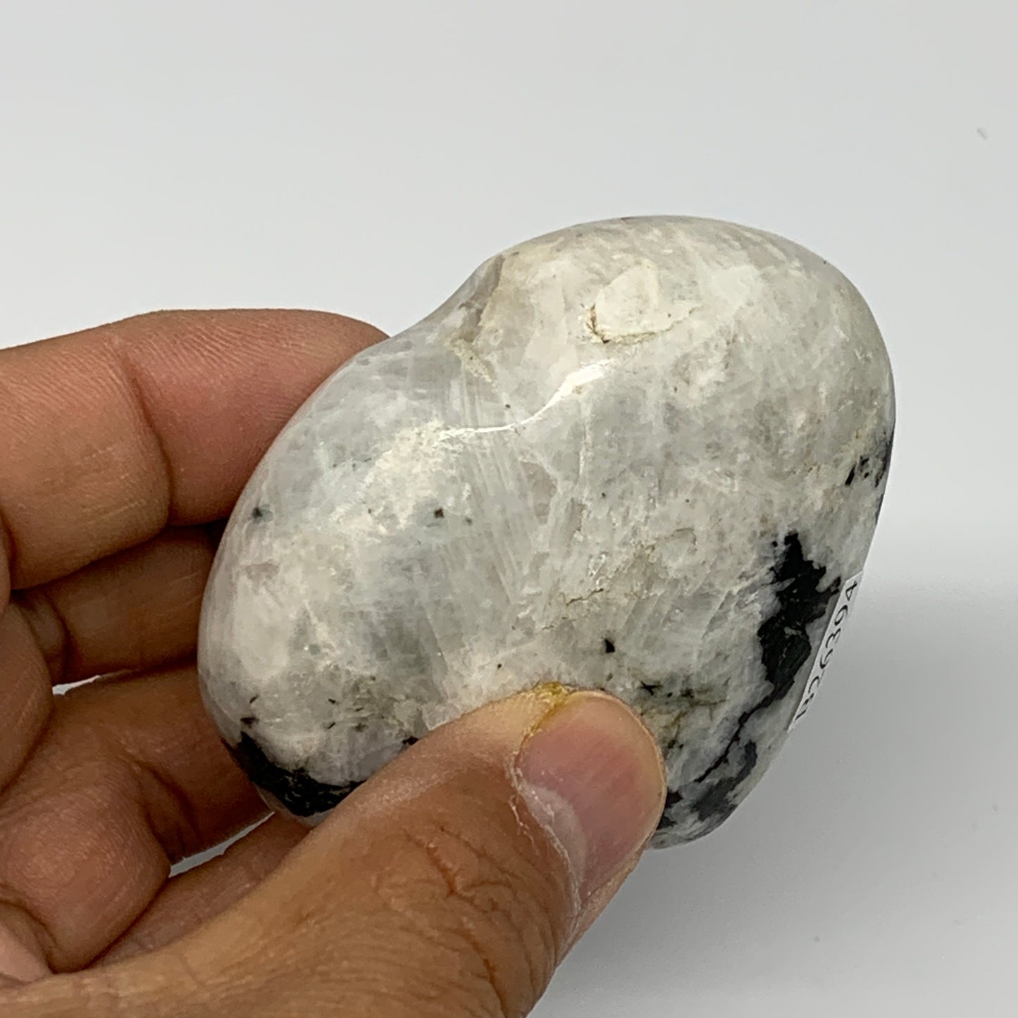 130.8g, 2.2"x2.5"x1", Rainbow Moonstone Heart Crystal Gemstone @India, B26394