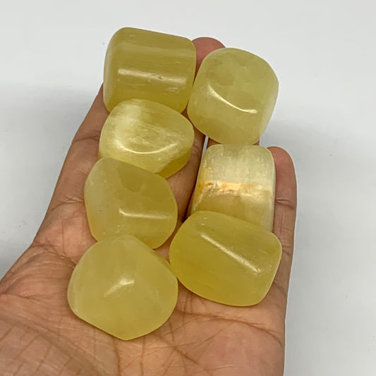 187.1g, 0.9"-1.3", 7pcs, Natural Lemon Calcite Tumbled Stones @Afghanistan, B267