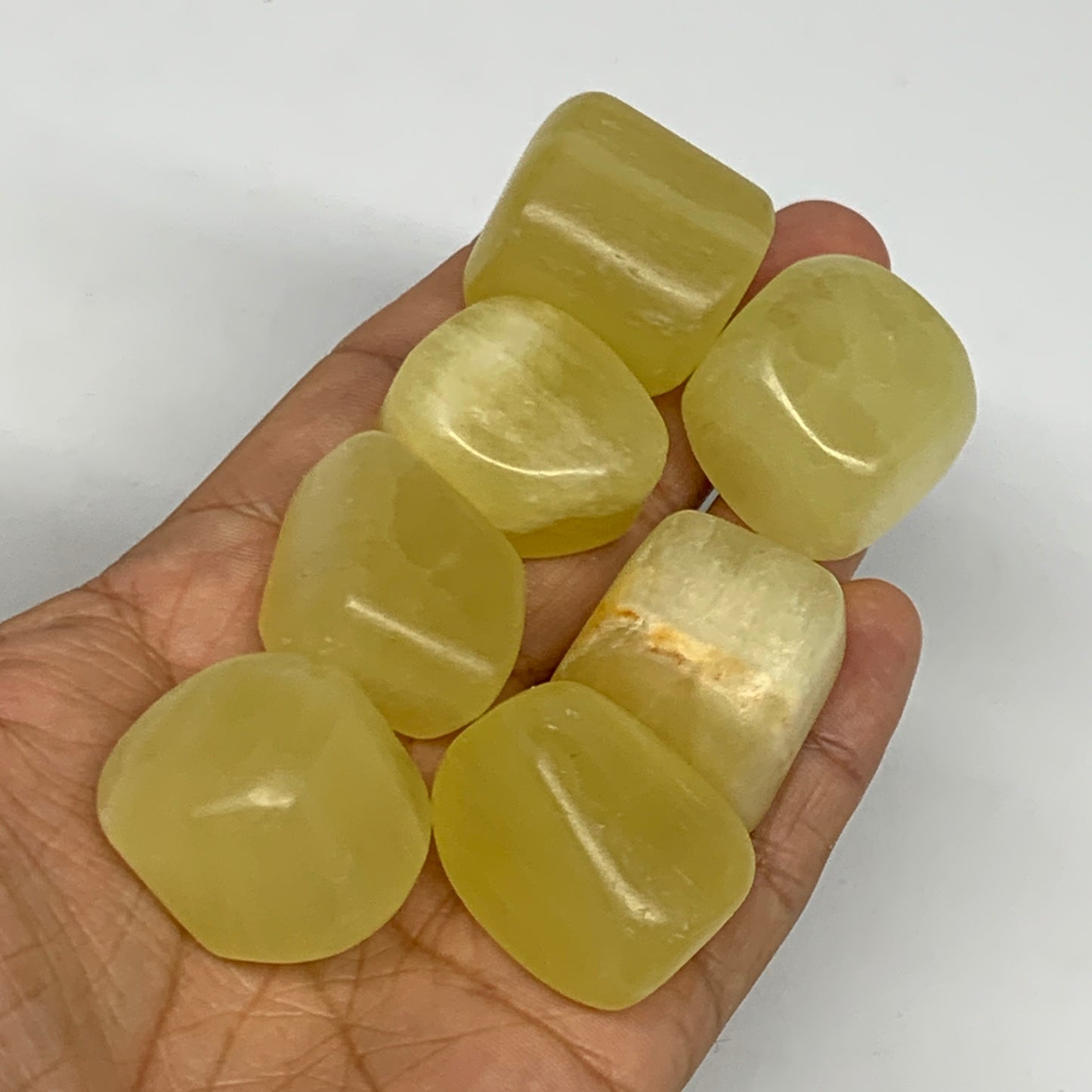 187.1g, 0.9"-1.3", 7pcs, Natural Lemon Calcite Tumbled Stones @Afghanistan, B267