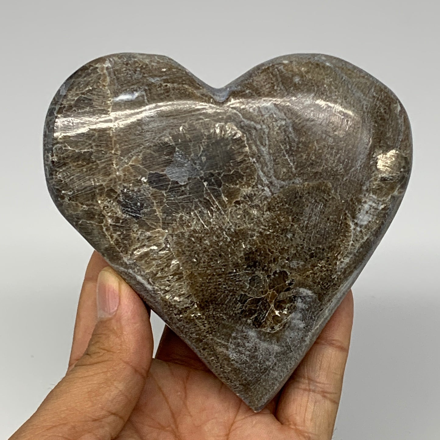 298.2g,4"x4"x0.9" Natural Chocolate Gray Onyx Heart Polished @Morocco,B18761