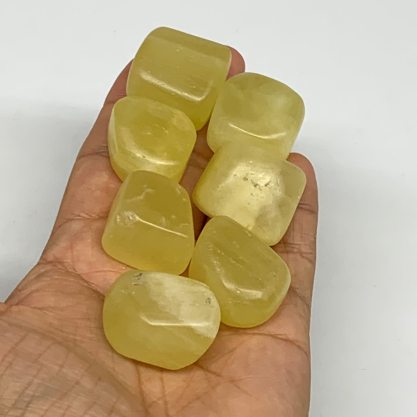 187.1g, 0.9"-1.3", 7pcs, Natural Lemon Calcite Tumbled Stones @Afghanistan, B267